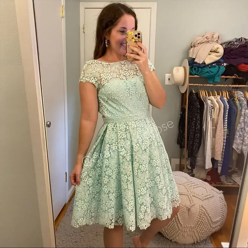 Monique Lhuillier Blue Lace Mini Dress 4